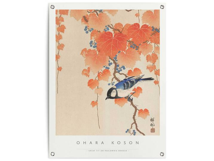 Poster REINDERS Ohara Koson Great tit , orange (farbe bild(er): orange), B:60cm H:80cm T:0,1cm, Leinwand, Bilder, Poster, Outdoor für Garten oder Balkon