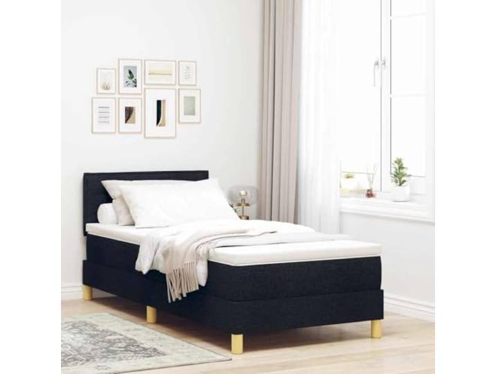 LED Beleuchtung Boxspringbett mit atmungsaktiver Polyester Matratze LED Boxspringbett mit Matratze Schwarz 90x200 cm Stoff Bett mit RGB LED Beleuchtung Lattenrost verstellbares Kopfteil
