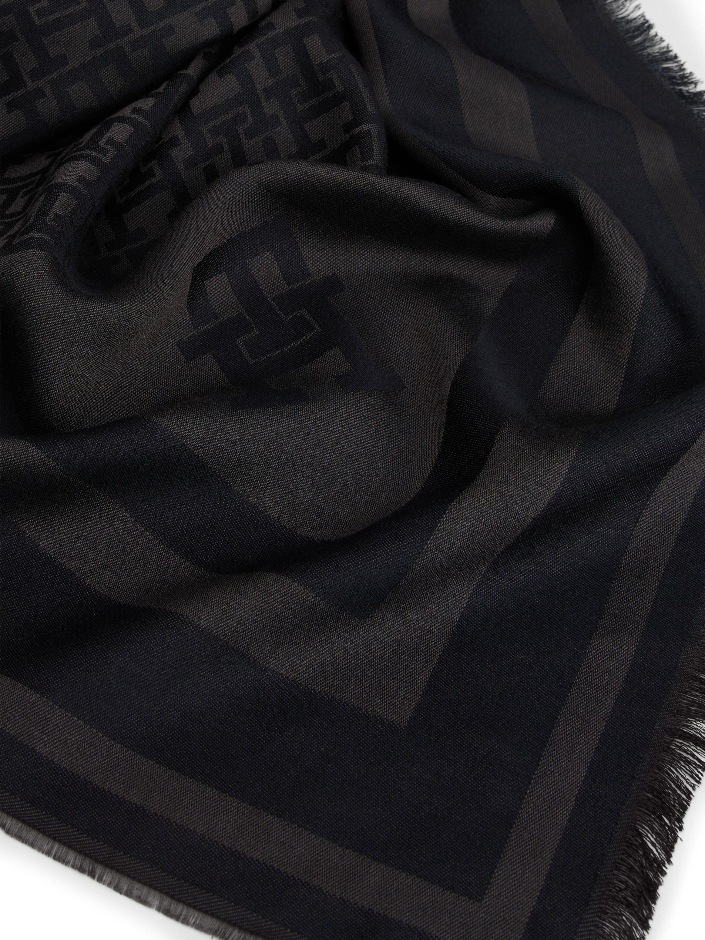 Modeschal TOMMY HILFIGER "TH MONOGRAM", Herren, schwarz, Materialmix, Modetücher Modeschal, mit Woll-Anteil schwarz Einheitsgröße