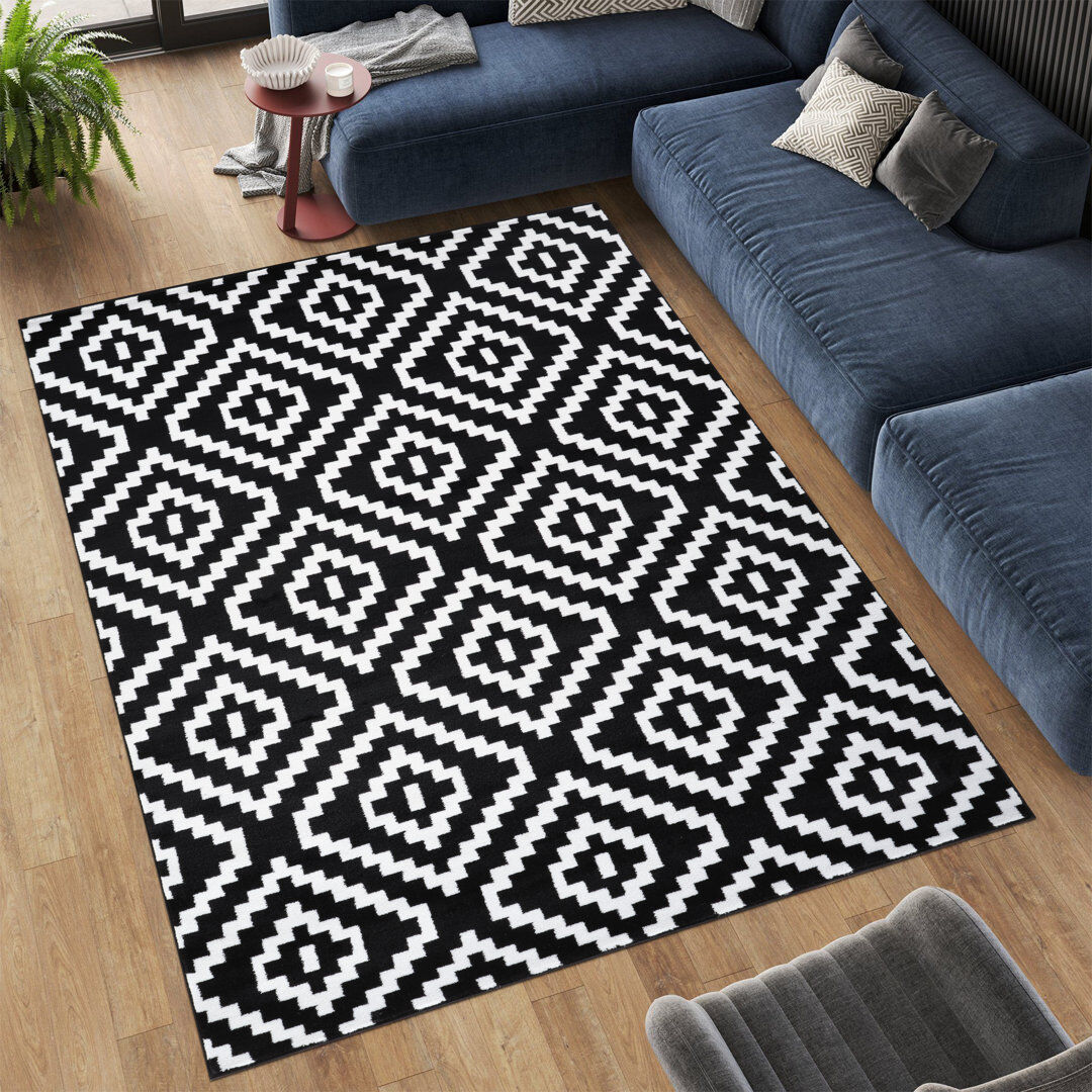 World Menagerie Ehlert Geometric Area Rug Black Rectangle 160 x 230cm