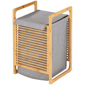 Wenko Wäschekorb Bahari, grau, mit Deckel, aus Bambus, 40 x 60 x 35 cm, 43 Liter