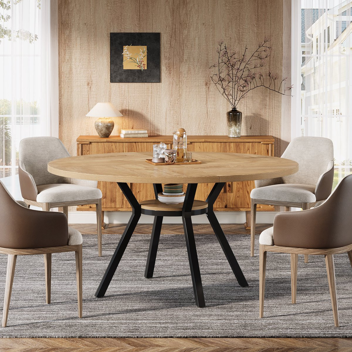 LITTLE TREE Ronde Eettafel voor 4 personen - BruinZwart - B/D/H: 120 x 120 x 75 cm