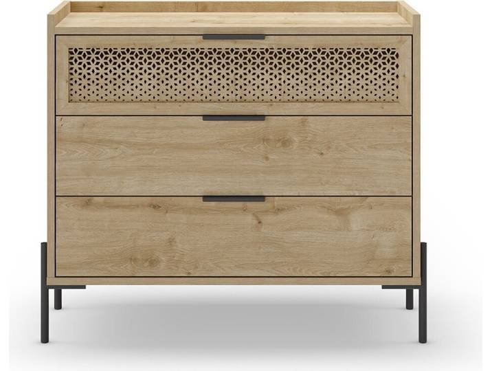 CALICOSY - Kommode 3 Schubladen und Metallfüße Inca - L90 cm