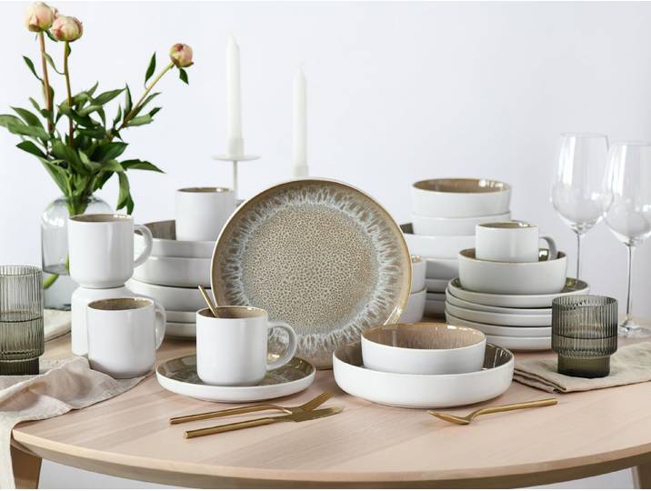OTTO home Kombiservice Geschirr-Set, Service NOVALEE aus Steinzeug, 30 Teile für 6 Personen (30-tlg), 6 Personen, Steinzeug, hohe Haltbarkeit, spülmaschinen- & mikrowellengeeignet, Reaktivglasur