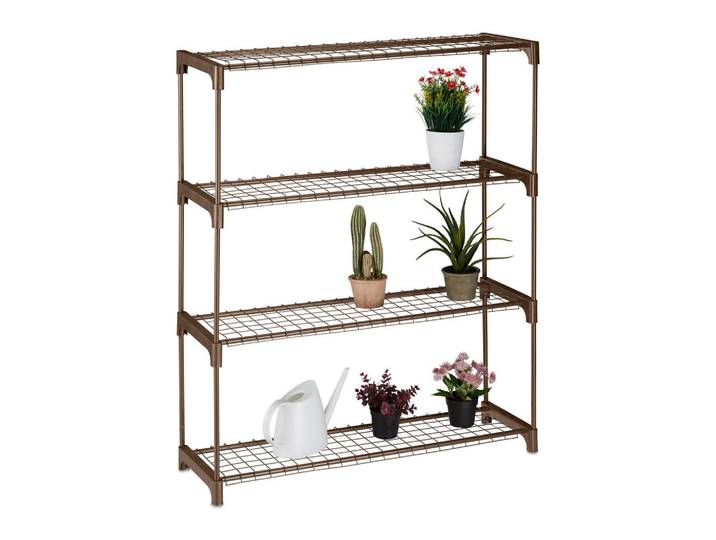 Relaxdays Blumenregal Braun Metall 4 Ebenen 106 cm, Metall, Kunststoff, 91x106x28 cm, Dekoration, Blumen & Blumentöpfe