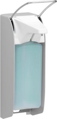 Seifenspender Ingo-Man, Wandmontage, manuell, bis 1000 ml, B 95 x T 170 x H 350 mm, Aluminium & Stahl, inkl. 1000 ml Desinfektionsmittel