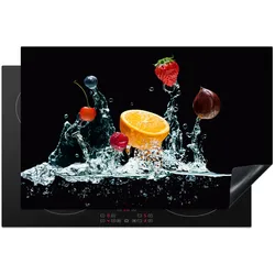HERDABDECKPLATTE Wasser - Obst - Orange - Erdbeere - Kirsche - Schwarz Induktionsschutz 80x52.2 cm