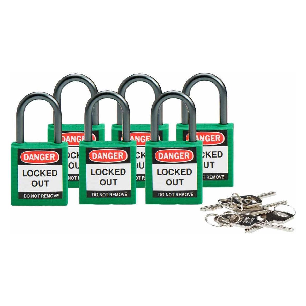 Brady kompaktes Sicherheitsschloss Nylon, Grün, 25mm Bügelhöhe, 4,7mm Aluminium-Schliessbügel (Keye (814118)