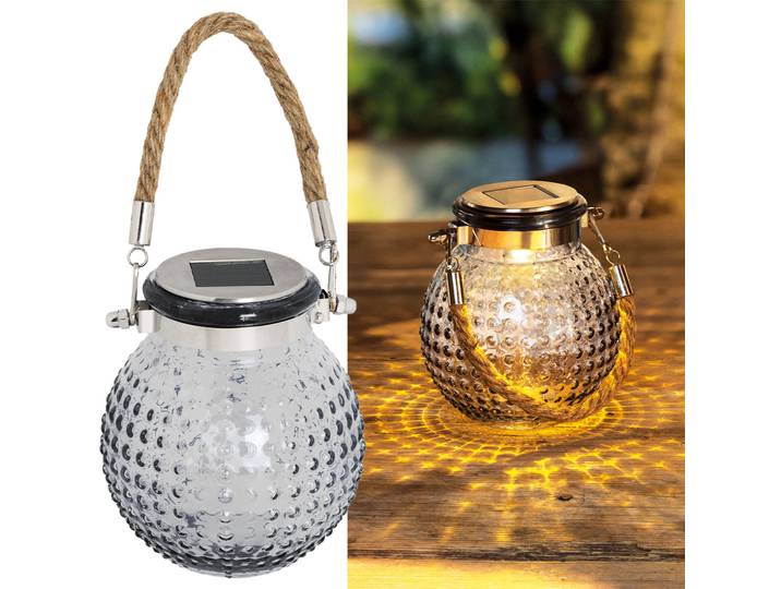 Glaskugel LED Solarleuchte mit Jute-Kordel, Ø 11 cm