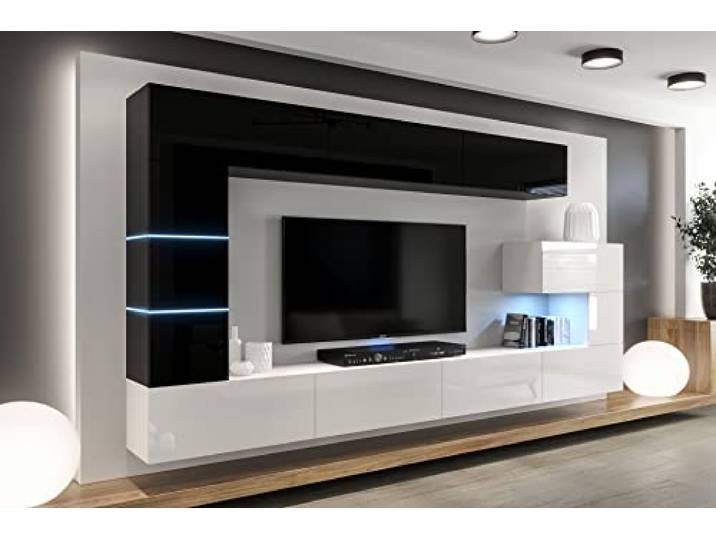 Furnitech Wohnwand Wohnzimmer - Hängend Modern - Schrankwand mit Regale und TV Schrank - Möbel ohne LED (AN89NEW-21BW-HG4)