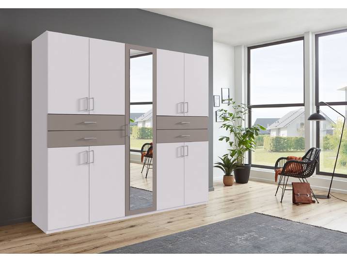 Drehtürenschrank Taiga 225cm Weiß/Weiß/Saharagrau