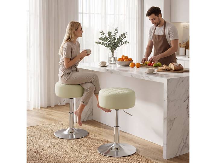 HOMCOM Tabouret Bar Cuir PU Réglable Rotatif 360° Blanc