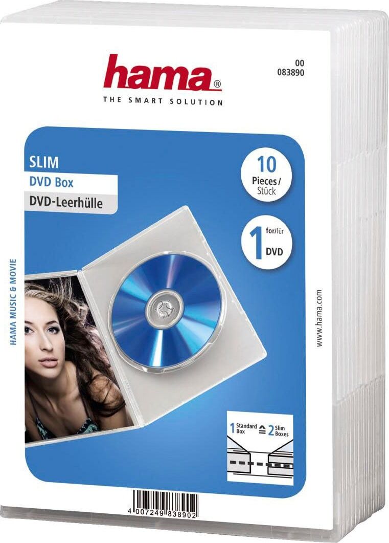 Hama DVD-Hülle "DVD-Leerhülle Slim, 10er-Pack, Transparent", transparent, CD, Hüllen, DVD-Hülle