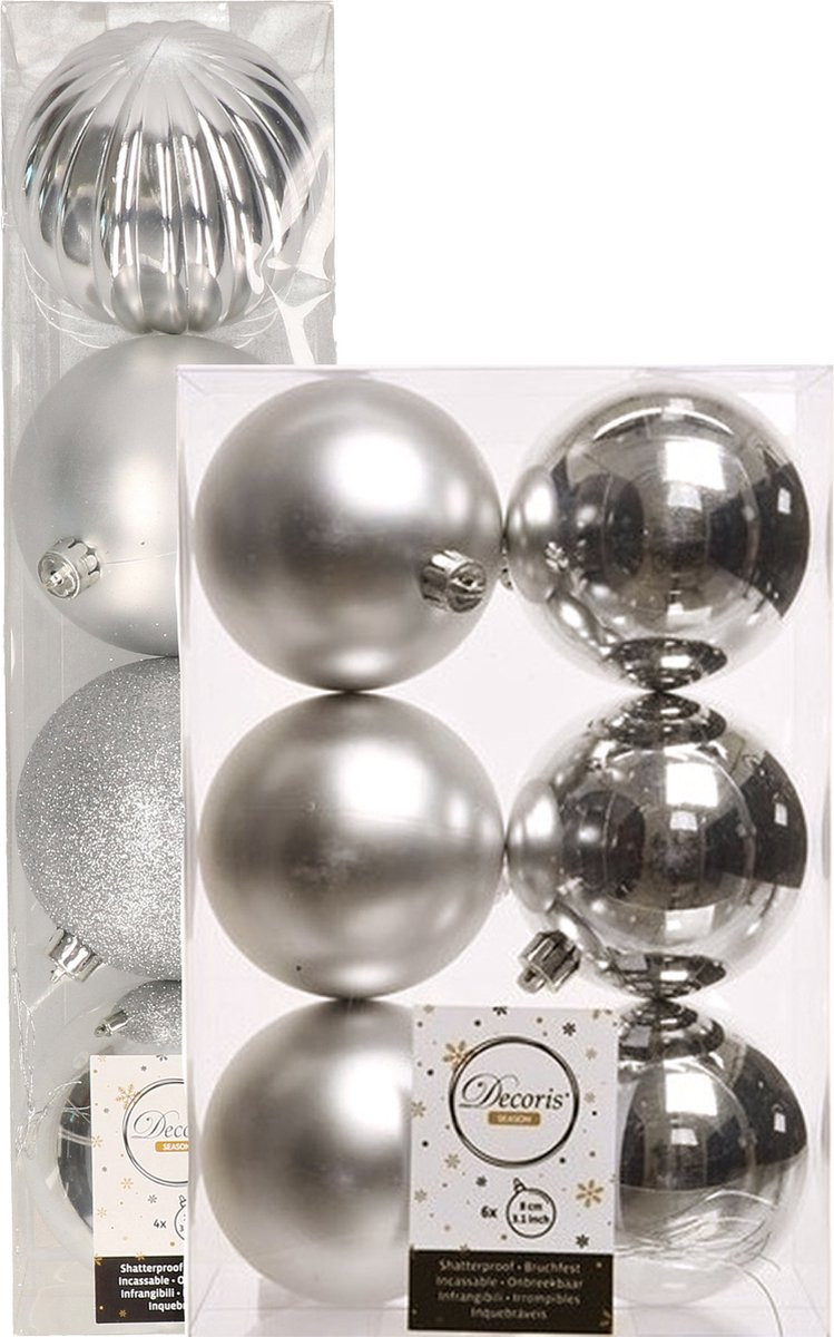 Decoris kerstballen zilver 10 stuks