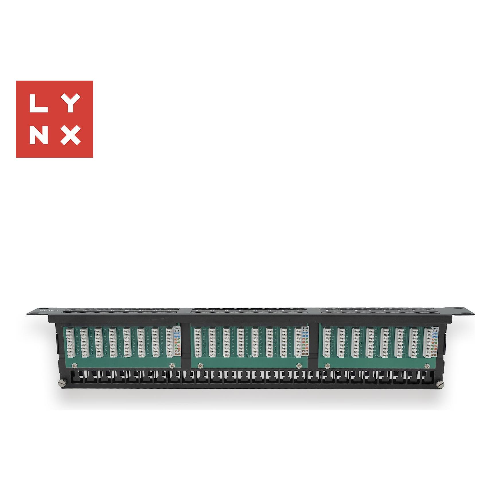 Lynx Cs LYNX 19" patch panel 48-port, UTP Cat5e, 50µ, nestíněný, černý (LX-48-UTP5E-BK)