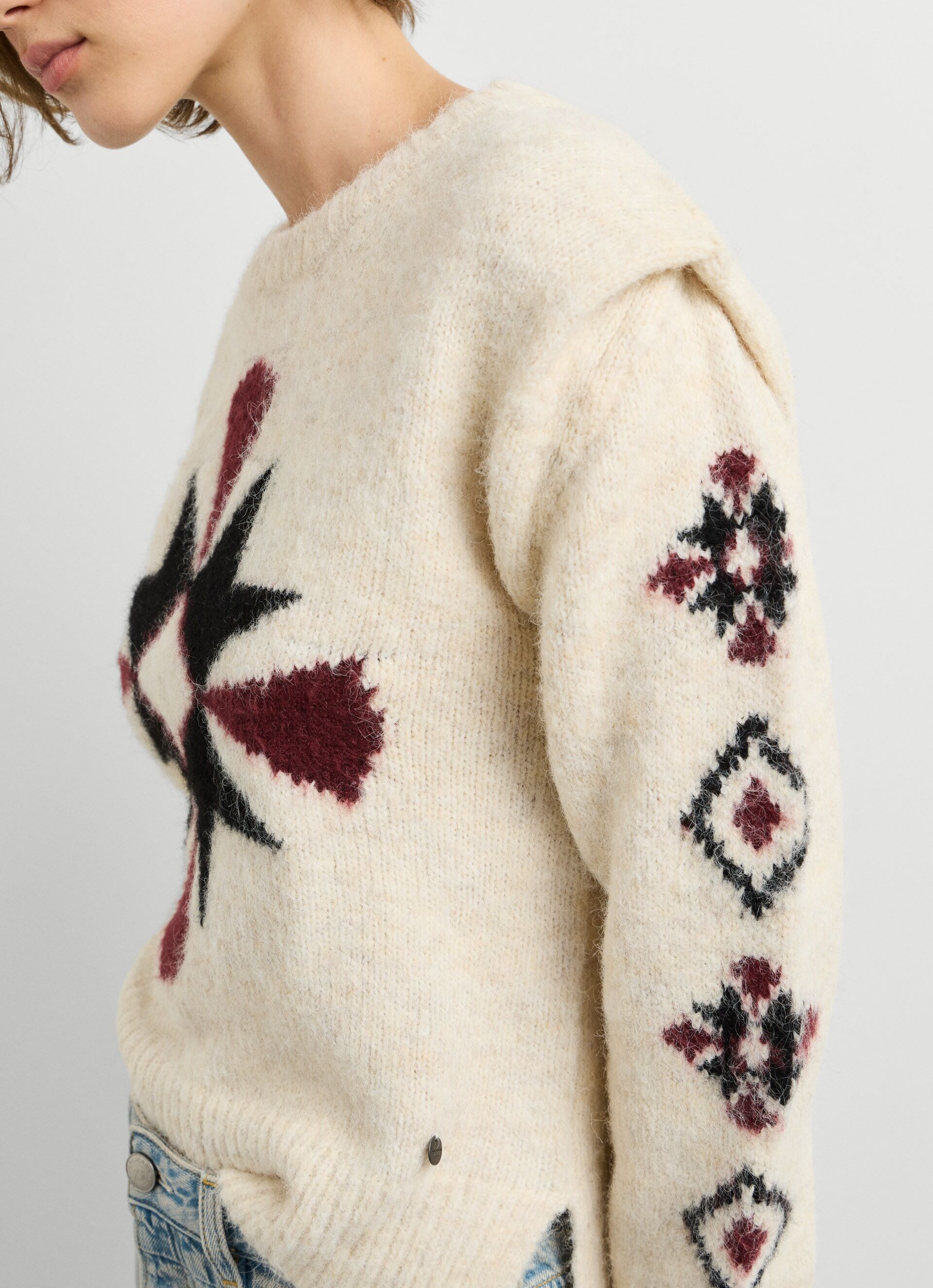 Strickpullover PEPE JEANS "AUDREY", Damen, Gr. M, beige (mousse weiß), Strick, Obermaterial: 79% Polyester, 12% Polyamid, 8% Wolle, 1% Elasthan, gemustert, hüftbedeckend, Rundhals, Rippstrickbündchen, Pullover Strickpullover, mit betonter Schulterpartie, 