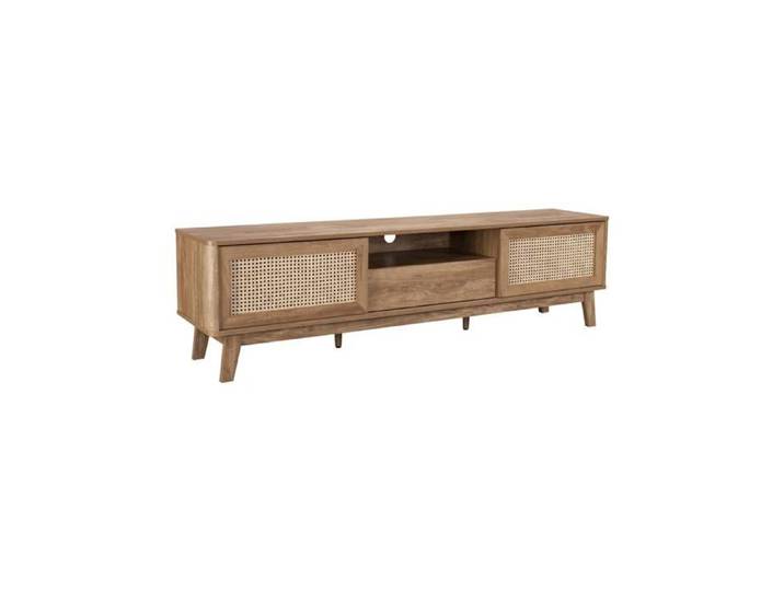 sweeek - Meuble TV décor bois et cannage portes coulissantes 180cm MANI