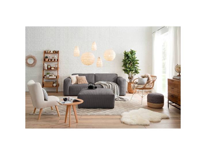 Polsterhocker 92 x 42 x 92cm Grau/Grau Cordstoff Lola: Grau