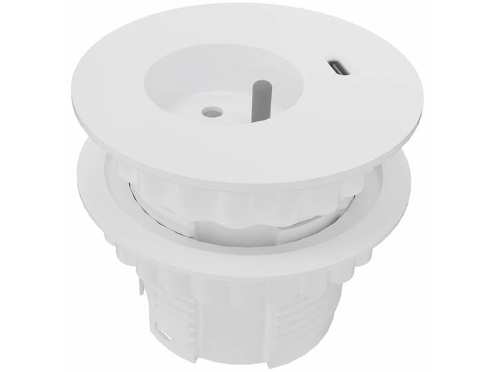 Obturateur électrifié diamètre 80 cm pour bureau avec prise secteur + prise USB-C (5 V) de chargement - Blanc