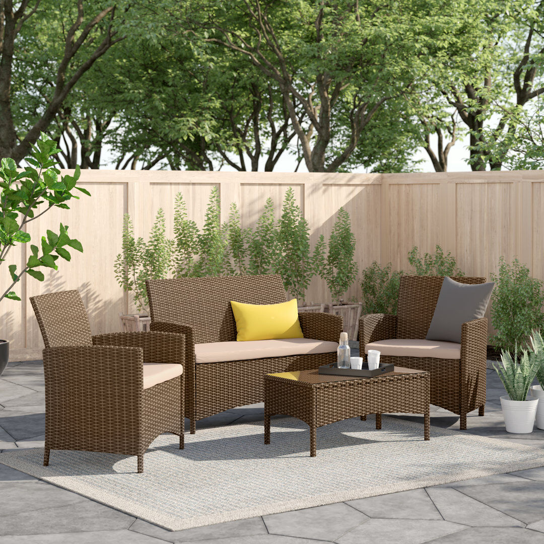 Mistana Schmier Gaubert Rattan 4 Seater Corner Sofa Set with Cushions Brown 4