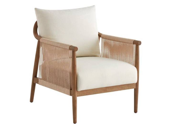 Fauteuil – Style bohème – Accoudoirs en bois massif – Modèle moderne – beige