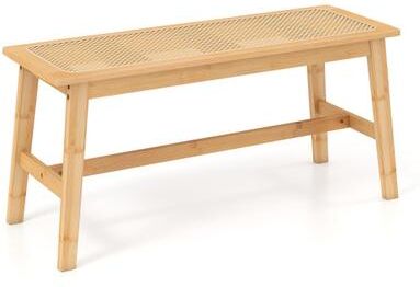 Costway 39.5 Inch Bamboo Dining Bench with Handwoven Rattan Seat for Indoor Outdoor-Natural