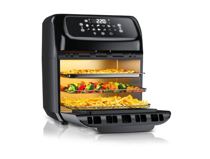 Arendo Heißluftfritteuse mit Zubehör, Airfryer 12L, 4in1 Edelstahl Heissluftfritteuse XXL, 1800 W, Mini Backofen, Grill, Dörrautomat, Fritteuse ohne Öl, Umluft Drehgrill