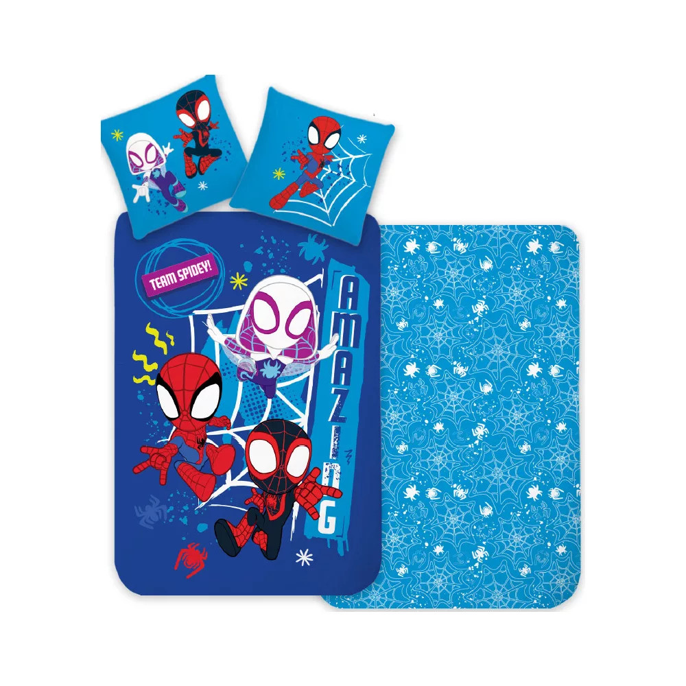 Spiderman Team Spidey dekbedovertrek voor kinderen, katoen, 140 x 200 cm met 2 kussenslopen van 70 x 90 cm