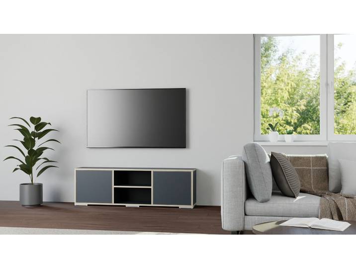 Schlichtes maßgefertigtes Lowboard Premium Dekore Schwarz Multiplex Kante