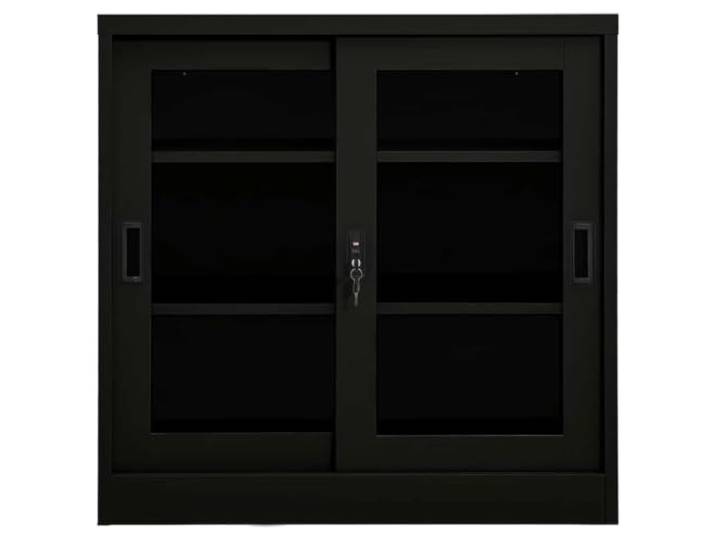 MNCVXAXG Schrank mit Schiebetüren, schwarz, 90 x 40 x 90 cm, Stahl Stahlglas, Schloss, verstellbare Einlegeböden, Bürogebrauch, Montage erforderlich