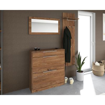 Garderoben-Set BORCHARDT MÖBEL "Oliva, Schuhschrank, Spiegel, Garderobenpaneel", braun (vintage eichefarben), Holzwerkstoff, Kastenmöbel-Sets