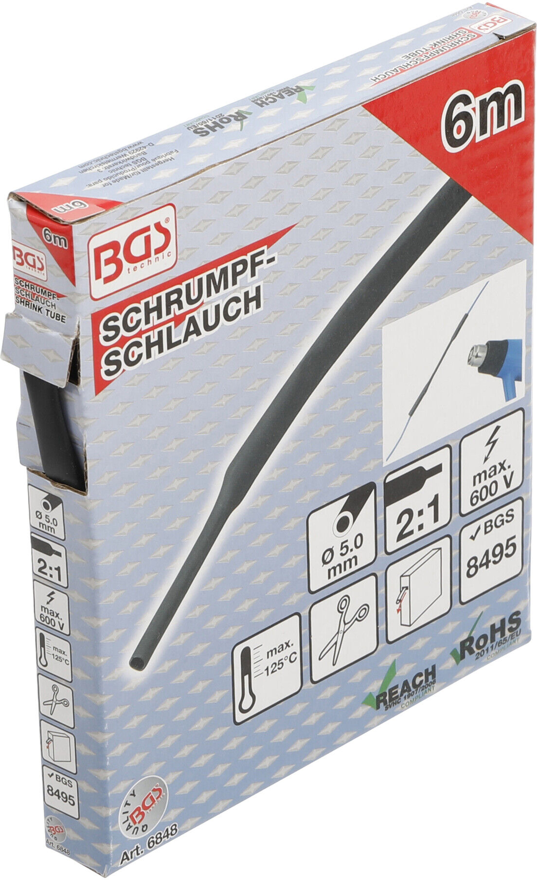 BGS Schrumpfschlauch-Box 6848, schwarz, Ø 5 mm, 6 m ; BGS technic)