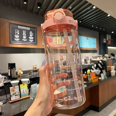 Universal Stock Motivational Water Bottle With Straw & Time Marker For Fitness And Daily Hydration pink