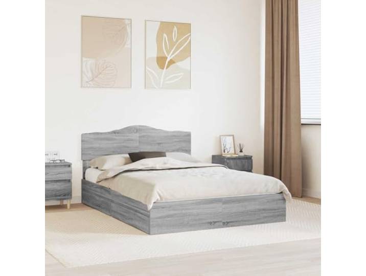 RJPLMFV Aufbewahrungsbett, grau, Sonoma, 140 x 200 cm, Holz, Technikholz Mit Schubladen, modernes Design, inklusive Lattenrost, einfache Montage, für kleine Wohnungen