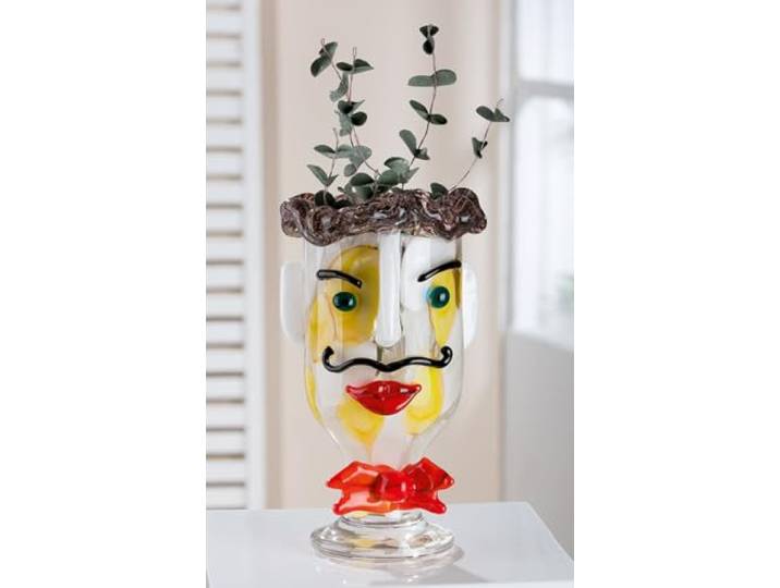 GILDE GLAS art Deko Vase Gesichtsvase - Vase aus Farbglas - Dekoration Wohnzimmer Geschenk für Frauen Männer Höhe 29 cm Mehrfarbig