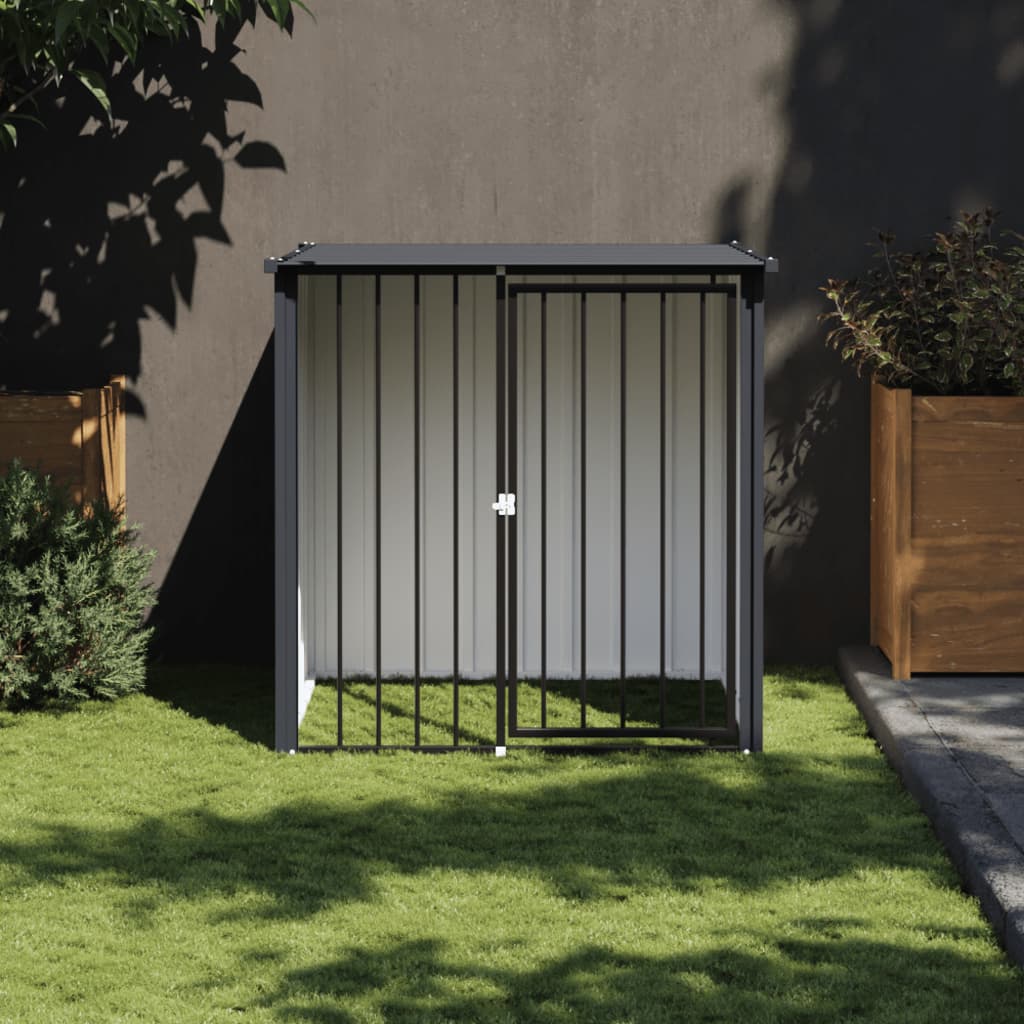 vidaXL Caseta perros con tejado acero galvanizado negro 110x103x109 cm Negro