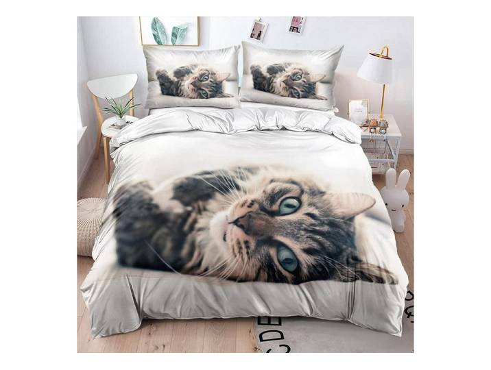 LuxusKollektion Jugendbettwäsche Katzen Bettwäsche 220x240 3tlg Sibirische Katze 3D Braun Weiß