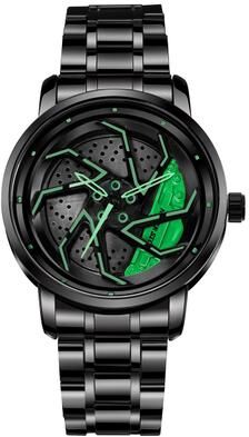 Everyday Crate YAZOLE N942 Skeleton Watch For Men Rotating Dial Quartz Watch With Stainless Steel Strap green