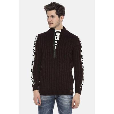 Strickpullover CIPO & BAXX "Pullover", Herren, Gr. M, rot (burgundy, ecru), 100% Polyacryl, unifarben, Basic, regular fit, Strickbündchen, Pullover Strickpullover, mit Marken Schriftzug, CP216