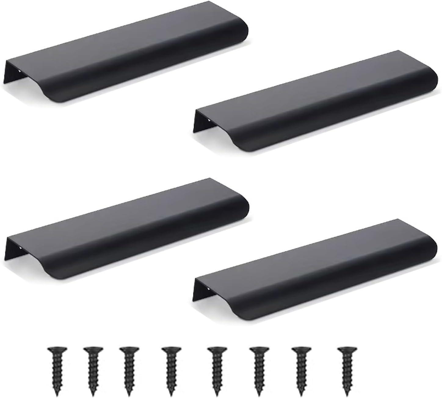 Set van 4 zwarte aluminium verborgen deurklinken van 12 cm voor keuken en meubels