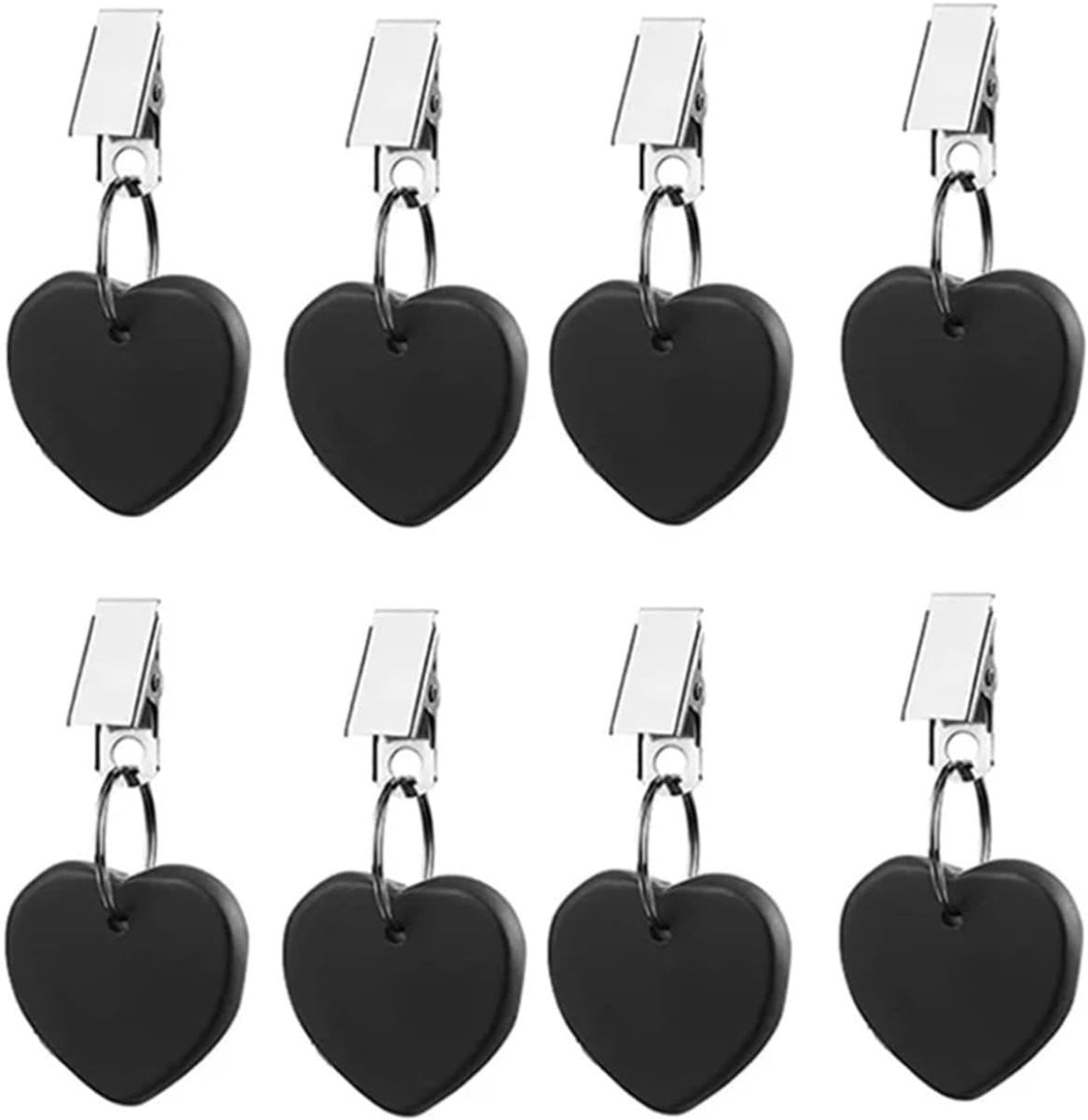 Set van 8 zwarte hartvormige tafelkleedclips van metaal