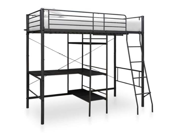 RJPLMFV Etagenbett, Metall, Schwarz, 90 x 200 cm, mit Tisch Ohne Matratze, Sicherheitsgeländer, Leiter inklusive, Pulverbeschichtung, Kinderzimmer