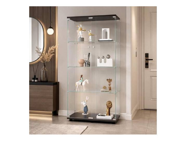 LuxusKollektion Standvitrine Glasvitrine abschließbar Einlegeböden 2 Tür 4 Etagen schwarz
