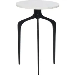 BEISTELLTISCH Marmor weiß/schwarz rund 36 cm Tihoi