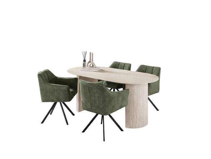 Vintagehaus Essgruppe Arch Organic 180 Travertin + 4 Stühle Raster Strukturstoff