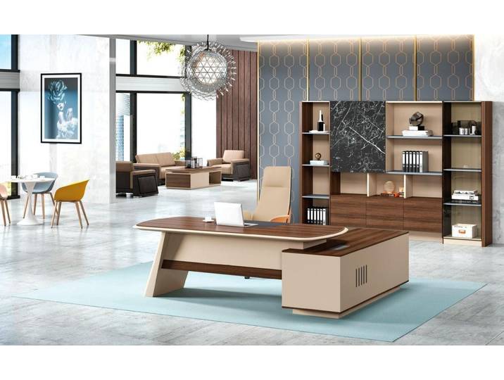 JVmoebel Büromöbel-Set Büromöbel-Set aus Holz in Braun mit Schreibtisch und Schrank, (Garnitur Bürotisch + Schrank), Made in Europa