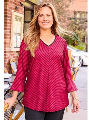 Plus Size Women's Eliza Bell Sleeve Knit Top by Catherines in Pink Black Pinstripe (Size 6X)