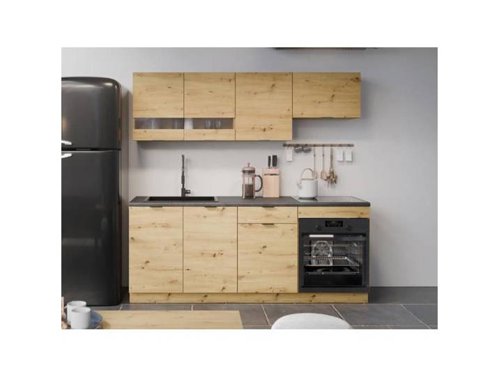 Cuisine complète - Avec plan de travail 200 cm - Naturel et Anthracite - CARMEO