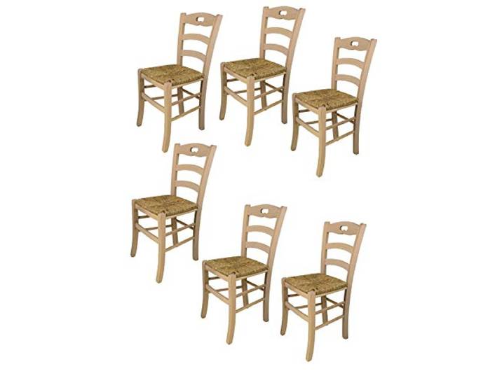 t m c s Tommychairs - 6er Set Stühle Savoie für Küche und Esszimmer, robuste Struktur aus poliertem Buchenholz, unbehandelt und 100% natürlich, Sitzfläche aus echtem Stroh