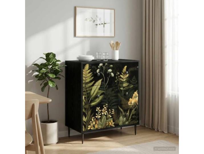 GPWERSDF Kommode RHENEN Dschungelmotiv 66 x 36,5 x 76 cm Holzwerkstoff Stabile Holzwerkstoff-Konstruktion, drei Schubladen, erhöhte Füße, matte Stahlgriffe, modernes Design